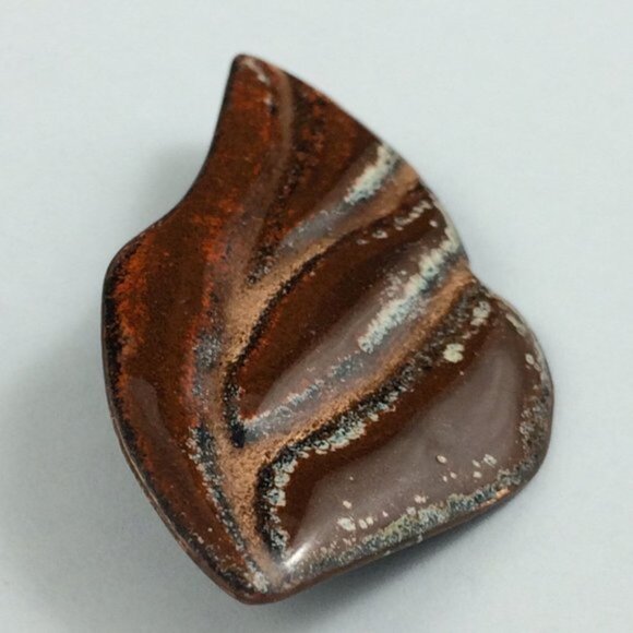 Enamel on Copper Brooch Pin Signed Leaf Wing Abstract Shape B Clark Brown - Picture 9 of 12